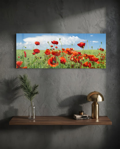 Poppy Flower Glass Wall Art (36"x14")