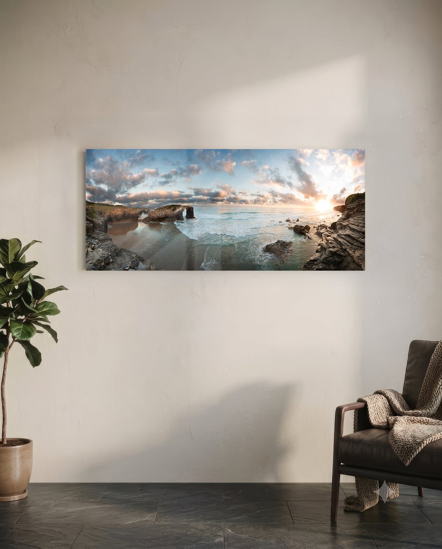 Rock Arch Cliff Coastline Waves Glass Wall Art