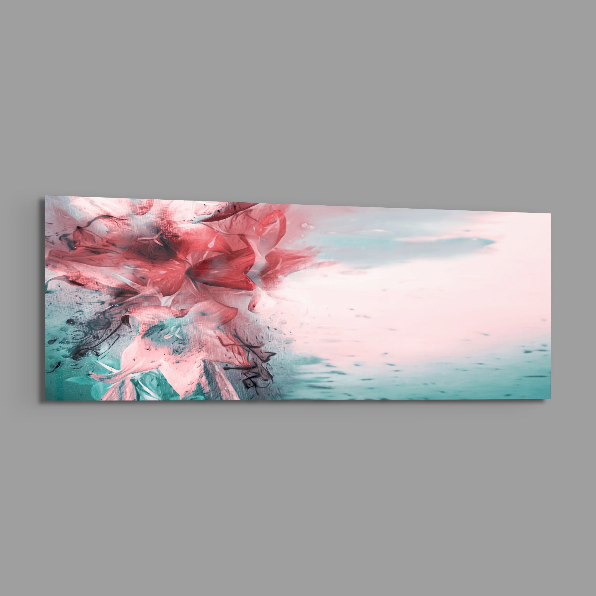 Coral And Teal Ink Burst Abstract Glass Wall Art