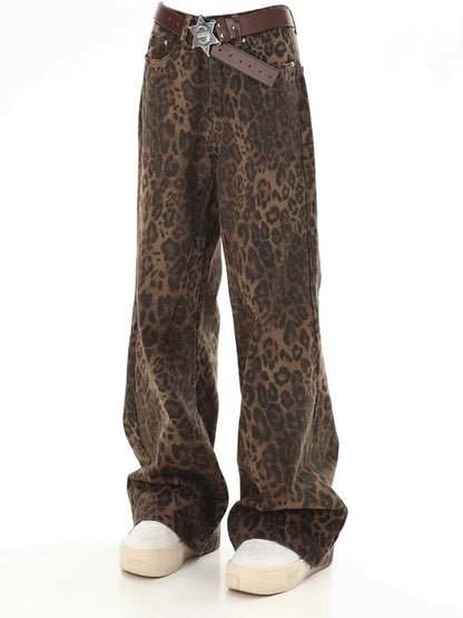 Baggy Leopard Print Y2k Jeans Women