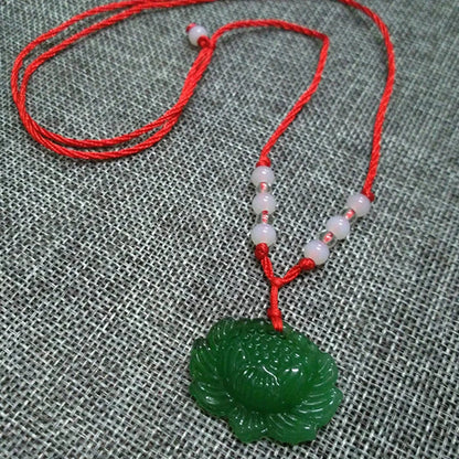 Buddhist Woven Necklace Lotus Guanyin jade Buddha Pendant Long Life Lock Pendant Lucky Necklace