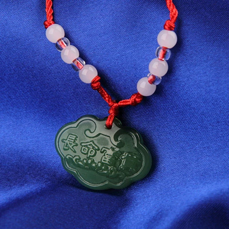 Buddhist Woven Necklace Lotus Guanyin jade Buddha Pendant Long Life Lock Pendant Lucky Necklace