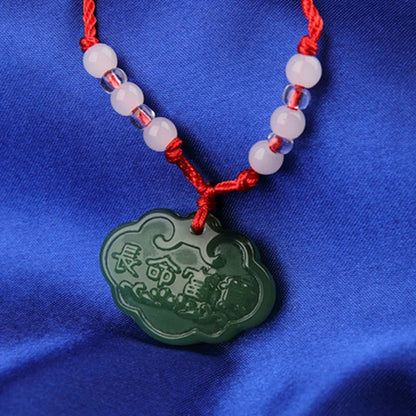 Buddhist Woven Necklace Lotus Guanyin jade Buddha Pendant Long Life Lock Pendant Lucky Necklace