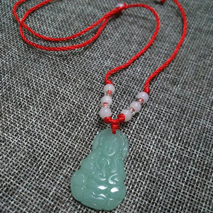 Buddhist Woven Necklace Lotus Guanyin jade Buddha Pendant Long Life Lock Pendant Lucky Necklace
