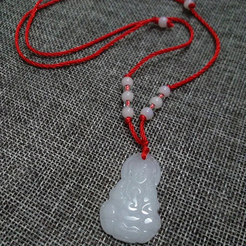 Buddhist Woven Necklace Lotus Guanyin jade Buddha Pendant Long Life Lock Pendant Lucky Necklace
