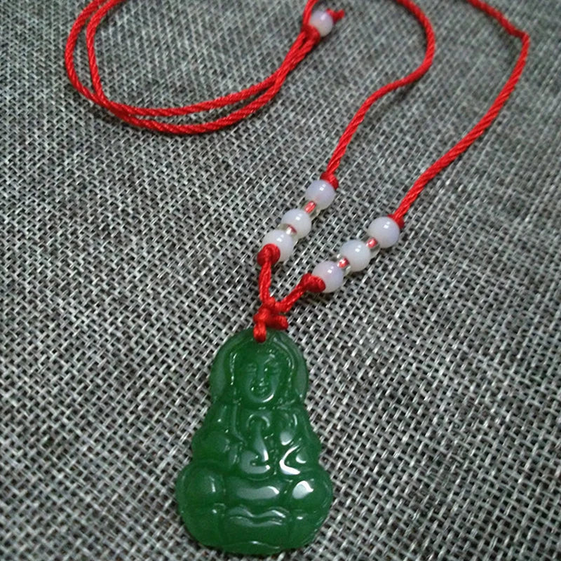 Buddhist Woven Necklace Lotus Guanyin jade Buddha Pendant Long Life Lock Pendant Lucky Necklace