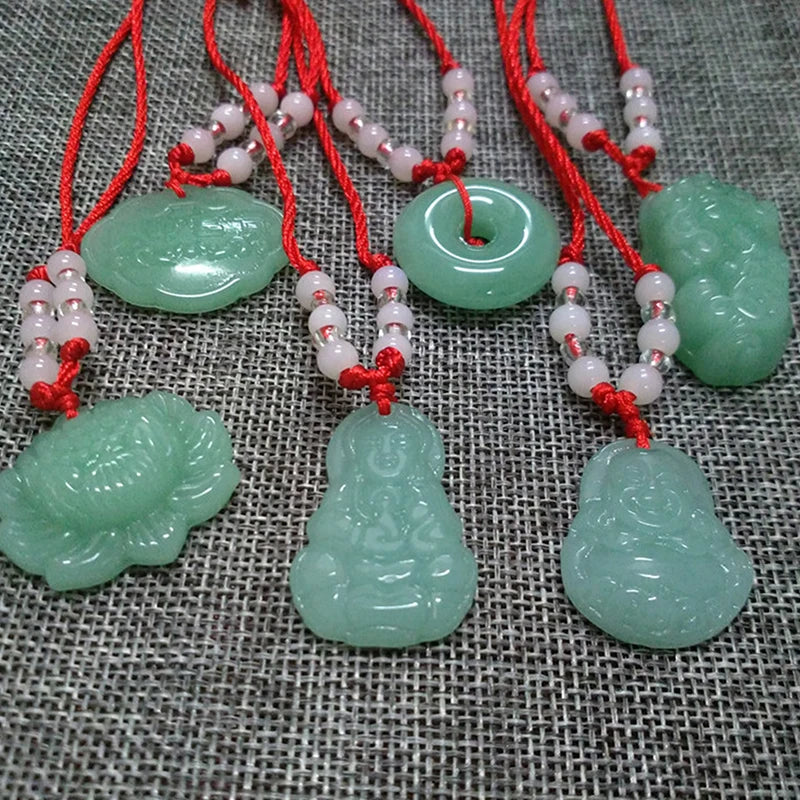 Buddhist Woven Necklace Lotus Guanyin jade Buddha Pendant Long Life Lock Pendant Lucky Necklace