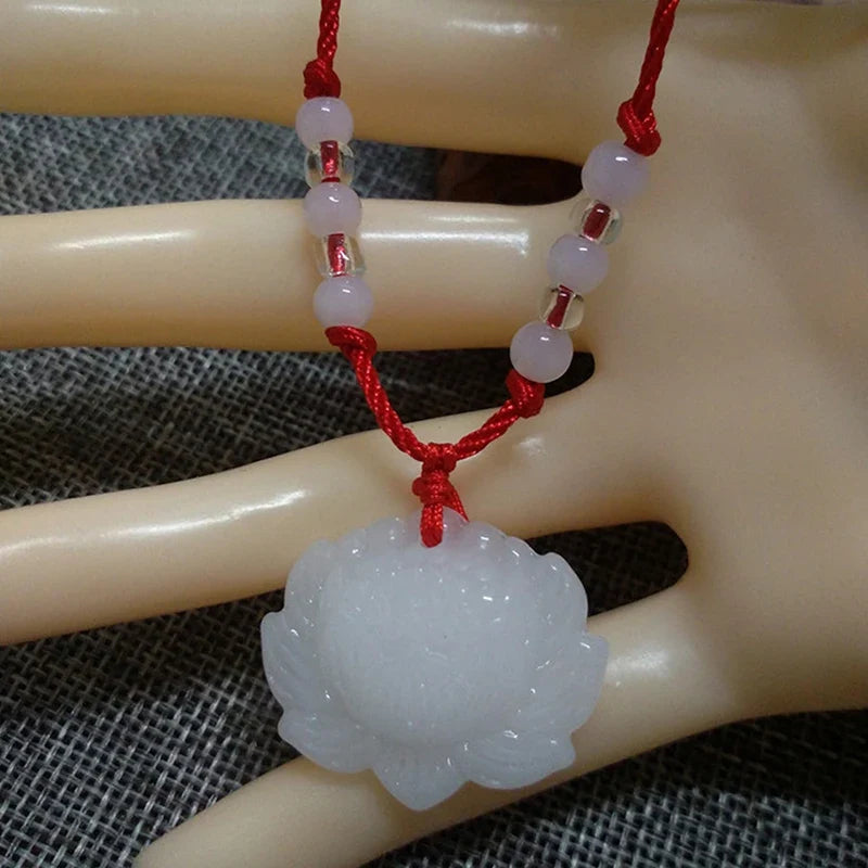 Buddhist Woven Necklace Lotus Guanyin jade Buddha Pendant Long Life Lock Pendant Lucky Necklace