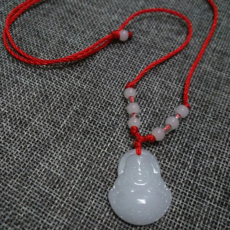 Buddhist Woven Necklace Lotus Guanyin jade Buddha Pendant Long Life Lock Pendant Lucky Necklace