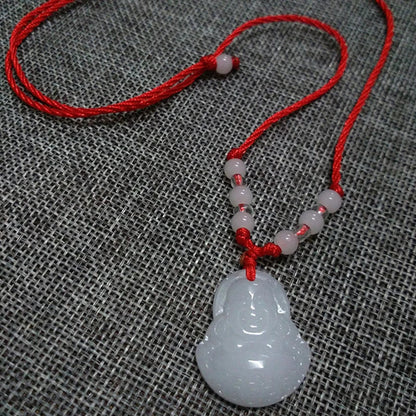 Buddhist Woven Necklace Lotus Guanyin jade Buddha Pendant Long Life Lock Pendant Lucky Necklace