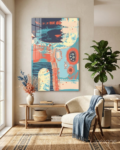 Folk Bloom Collage Glass Wall Art