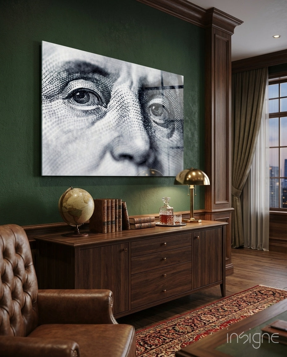 Engraved Banknote Portrait Eyes Glass Wall Art