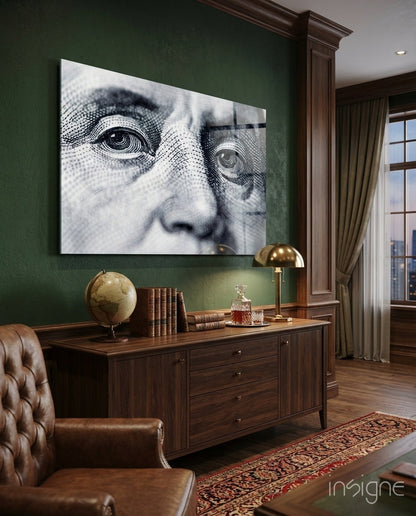 Engraved Banknote Portrait Eyes Glass Wall Art