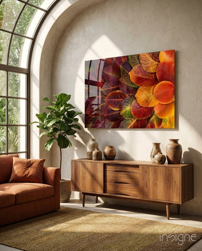 Orange Leaves Glass Wall Art