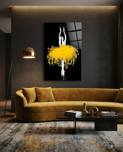 Golden Glow Tutu Ballerina Glass Wall Art