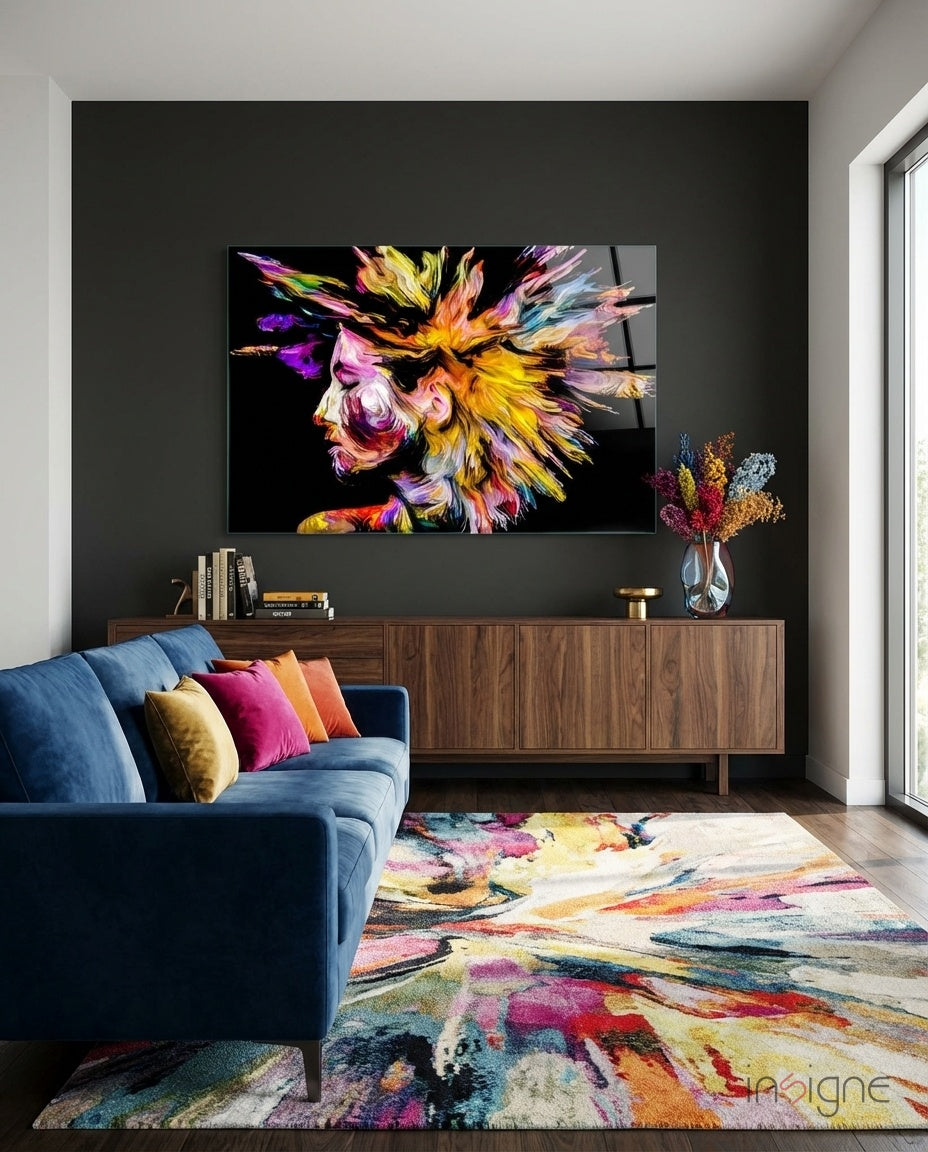 Spiky Color Splash Hair Profile Glass Wall Art