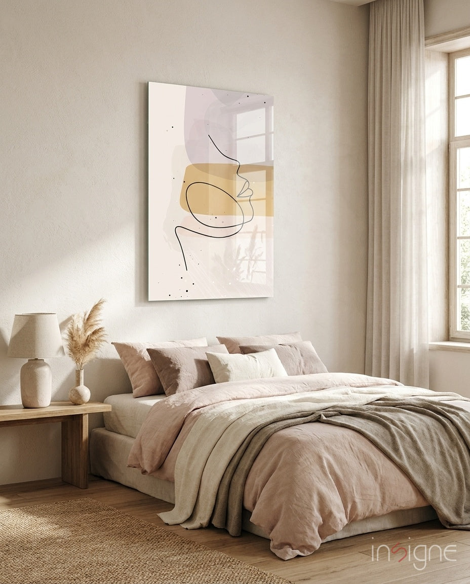 Lavender Gold Line Art Face Glass Wall Art