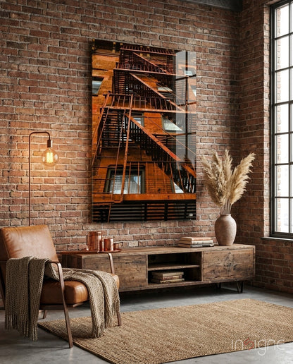 Orange Stairs Glass Wall Art