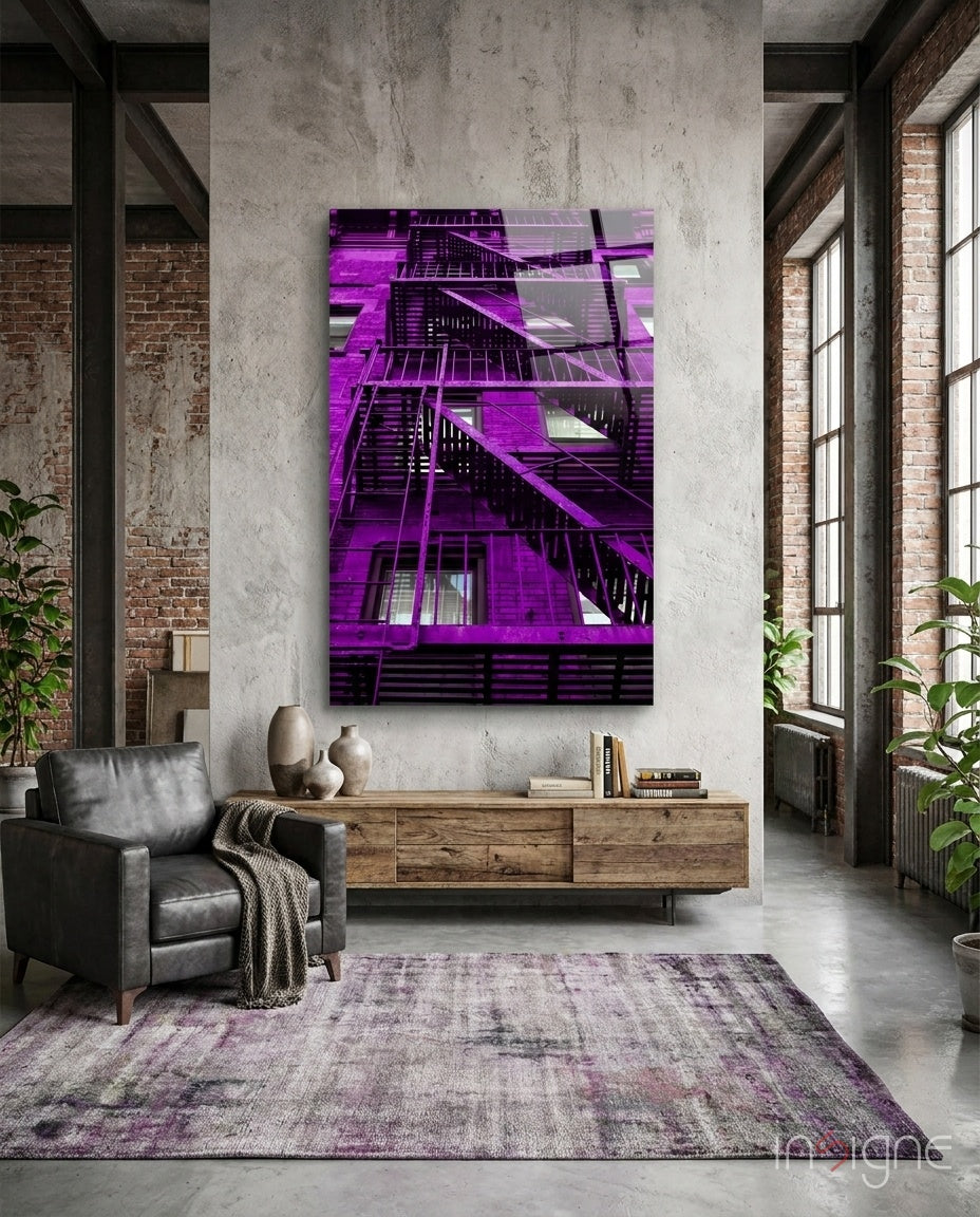 Purple Stairs Glass Wall Art