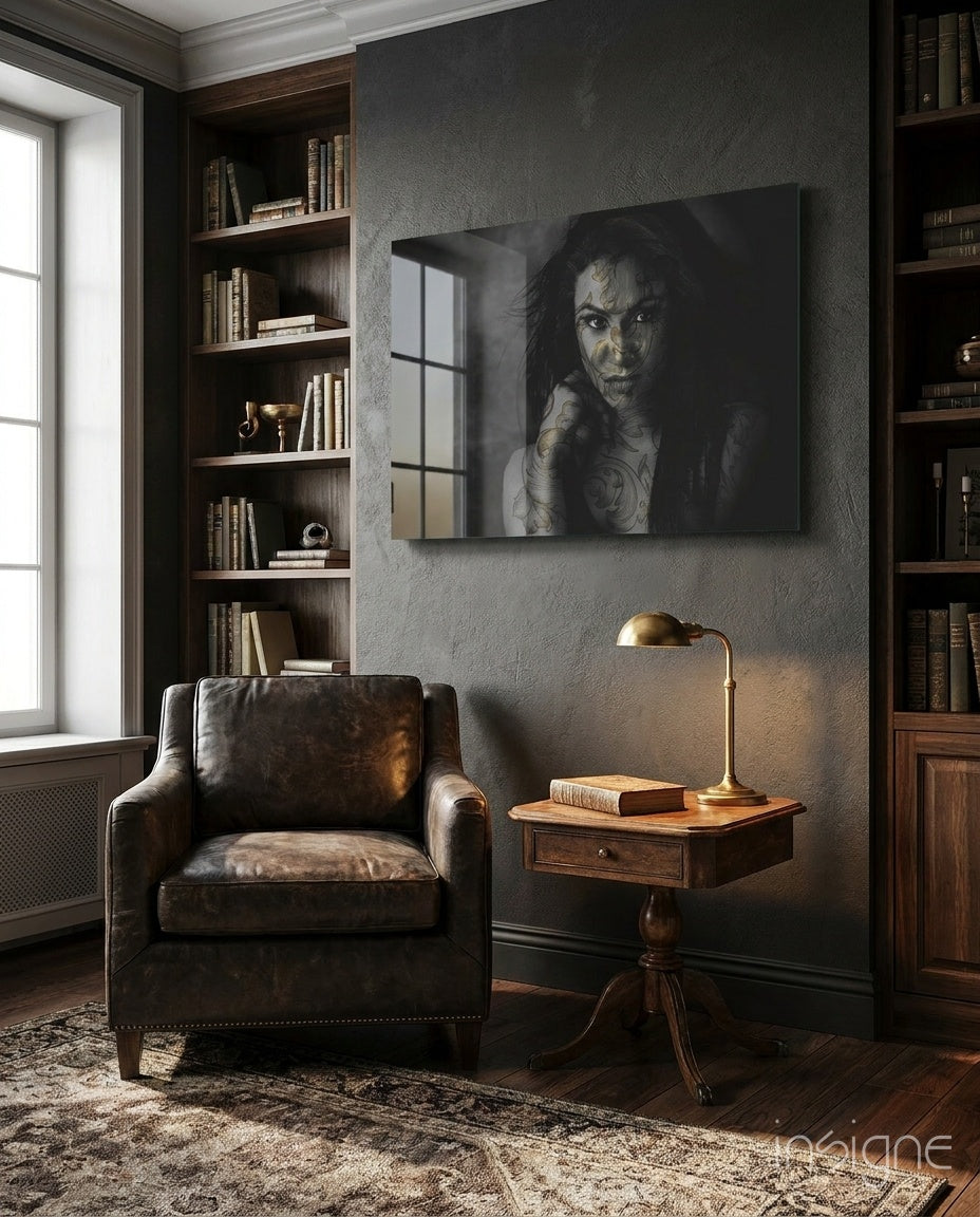 Tattooed Woman Glass Wall Art