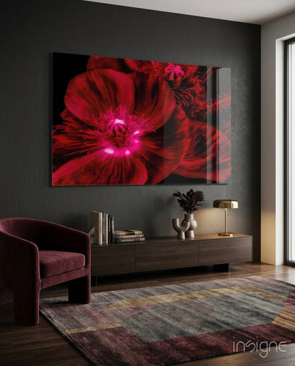 Crimson Poppy With Magenta Center Glass Wall Art