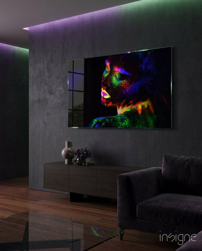 Green Blue Body Paint Side Profile Glass Wall Art