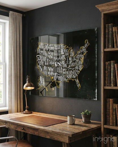 Map of USA Glass Wall Art