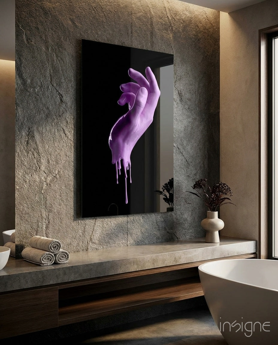 Dripping Lilac Hand Sculpture Glass Wall Art