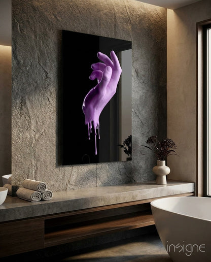 Dripping Lilac Hand Sculpture Glass Wall Art