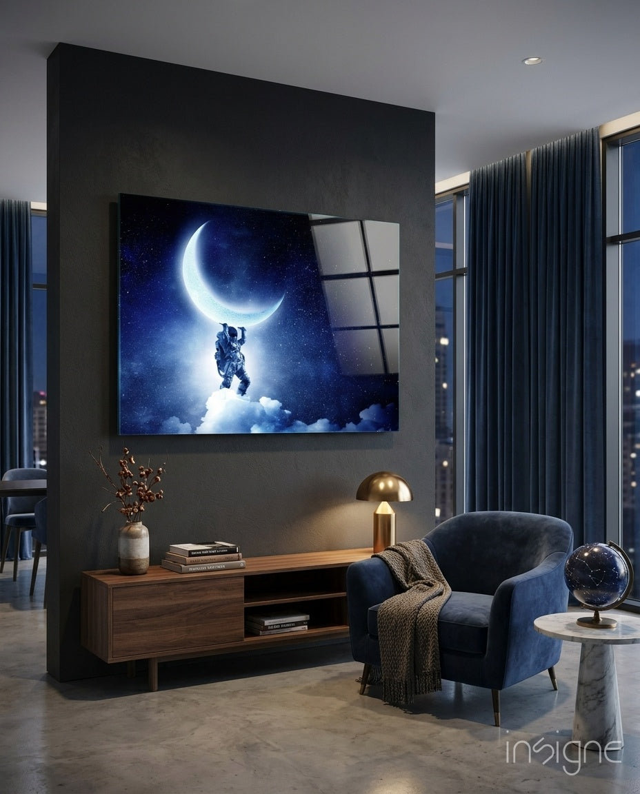 Starry Sky Moon Holder Spaceman Glass Wall Art
