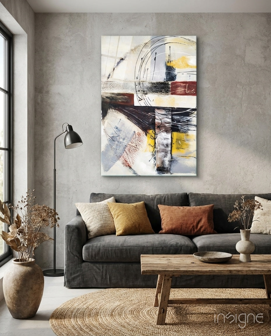 Urban Collage Circles Abstract Glass Wall Art