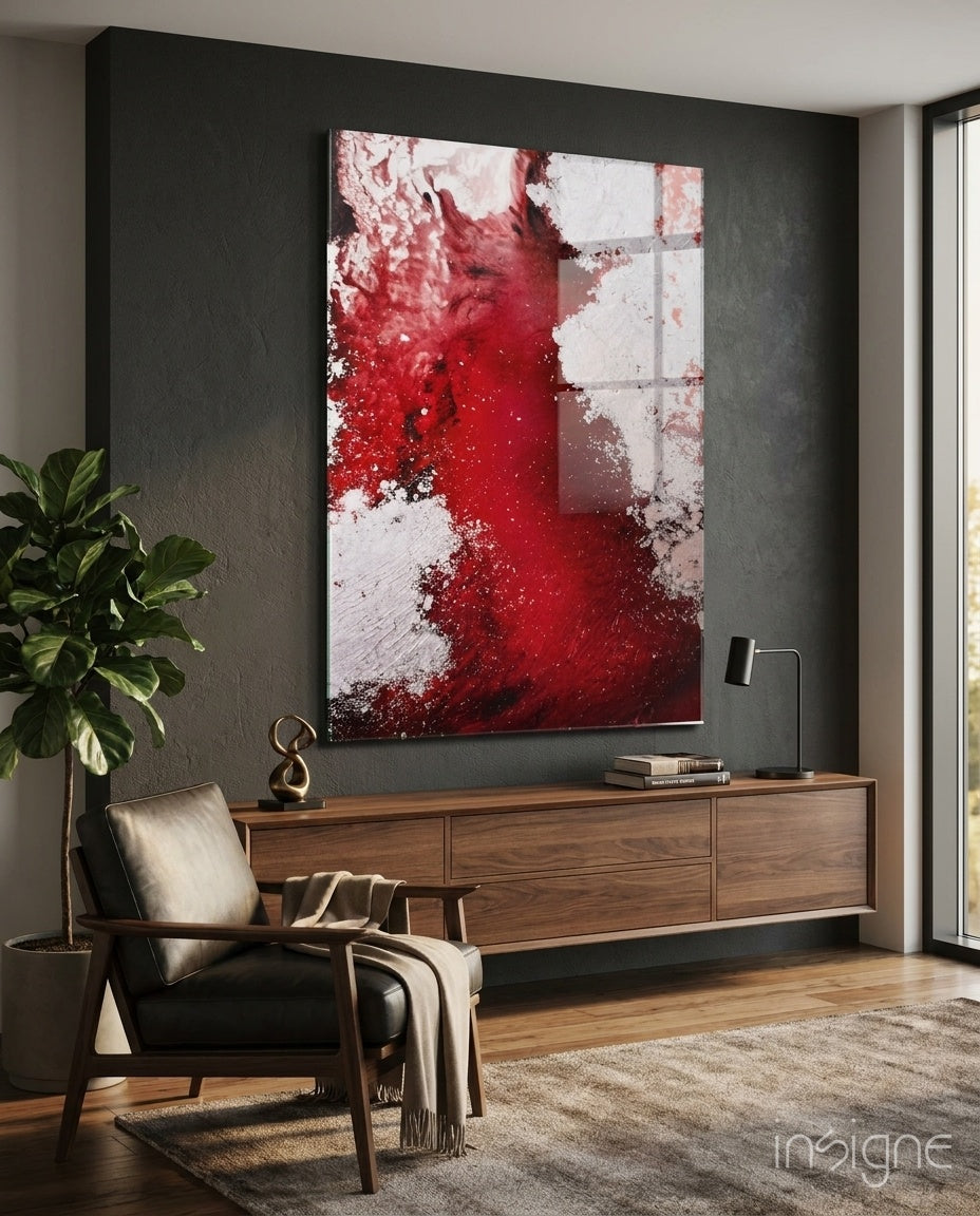 Crimson Red Ink Splash Glass Wall Art