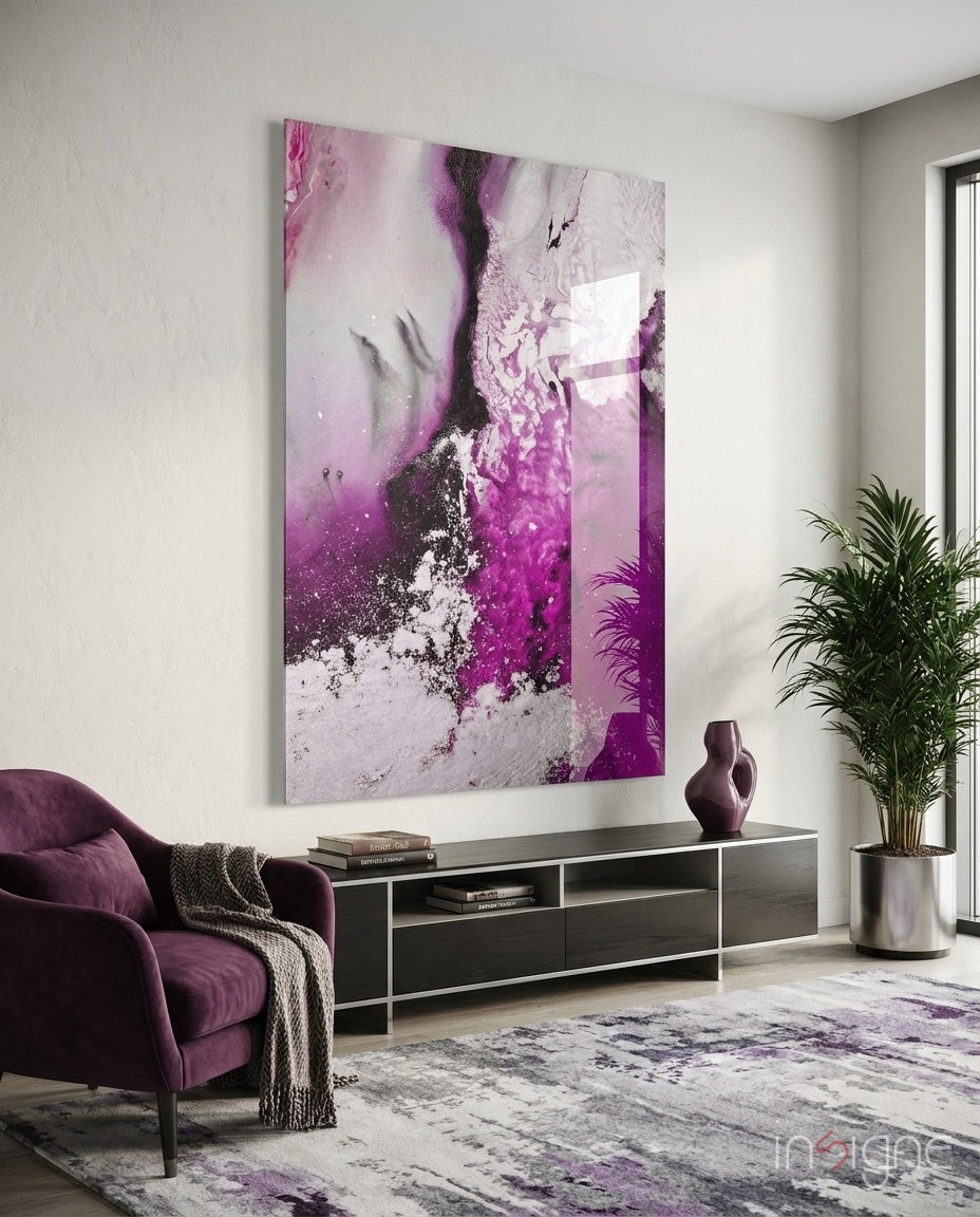 Orchid Pink Marble Flow Glass Wall Art