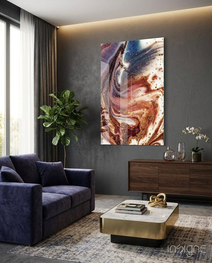 Purple Copper And Blue Swirl Marble Glass Wall Art