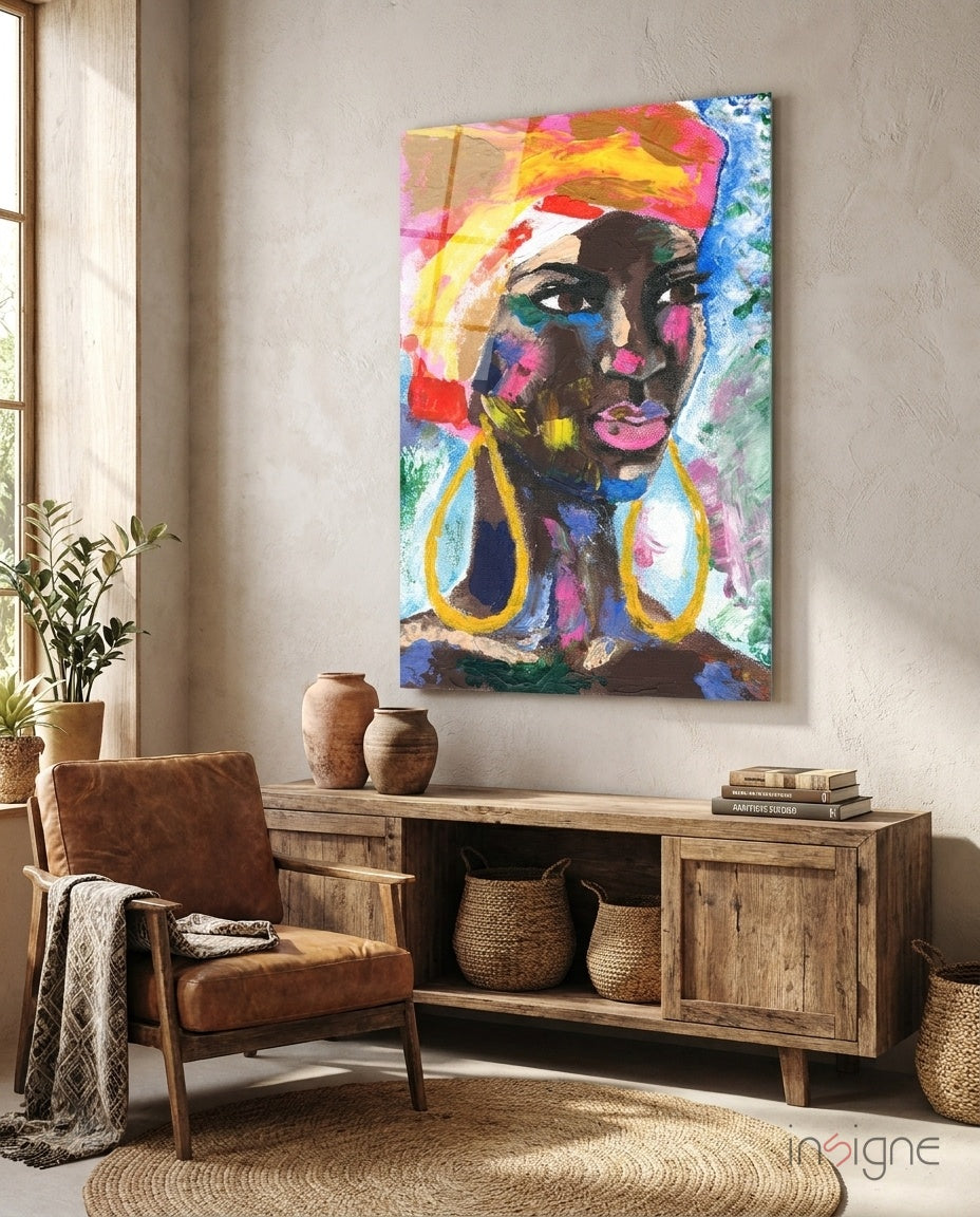 Woman with Earrings Glass Wall Art