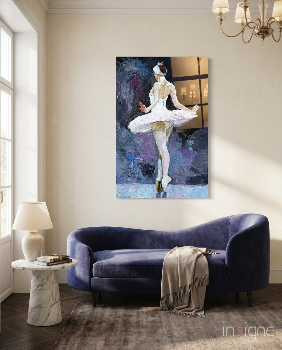 Palette Knife White Tutu Ballerina Glass Wall Art
