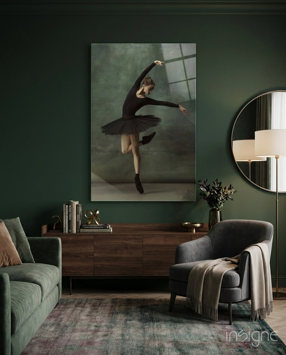 Arabesque Black Tutu Ballerina Glass Wall Art