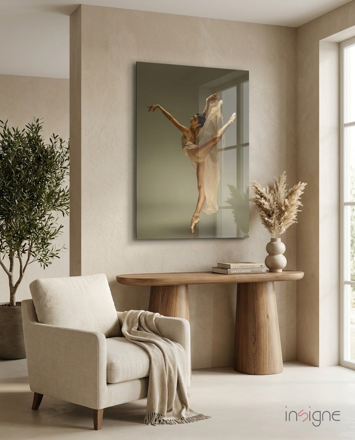 Arched Beige Veil Ballerina Glass Wall Art