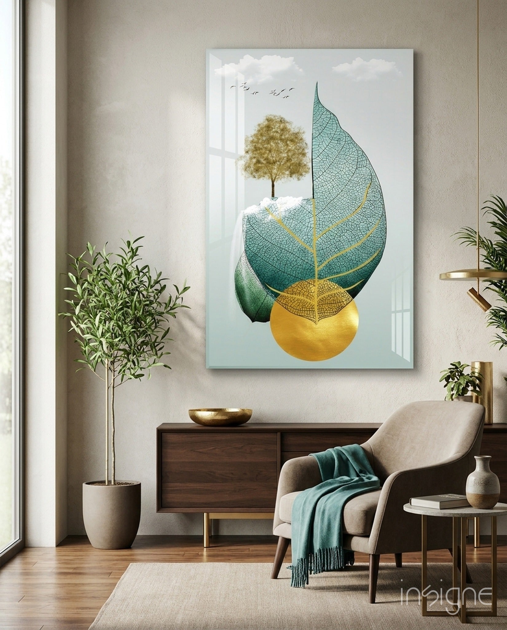 Tree on a Leaf Glass Wall Art