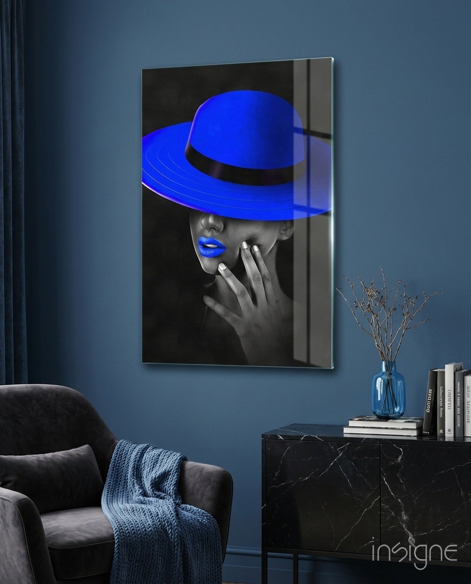 Blue Hat Glass Wall Art