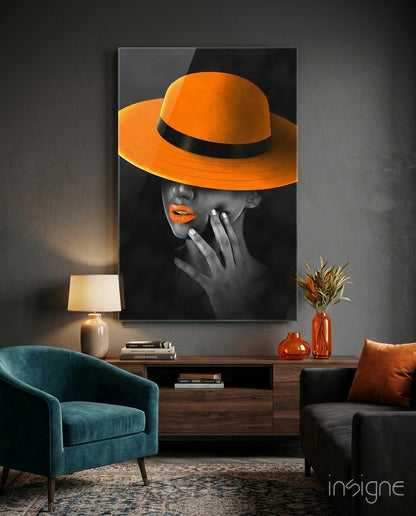 Orange Hat Glass Wall Art