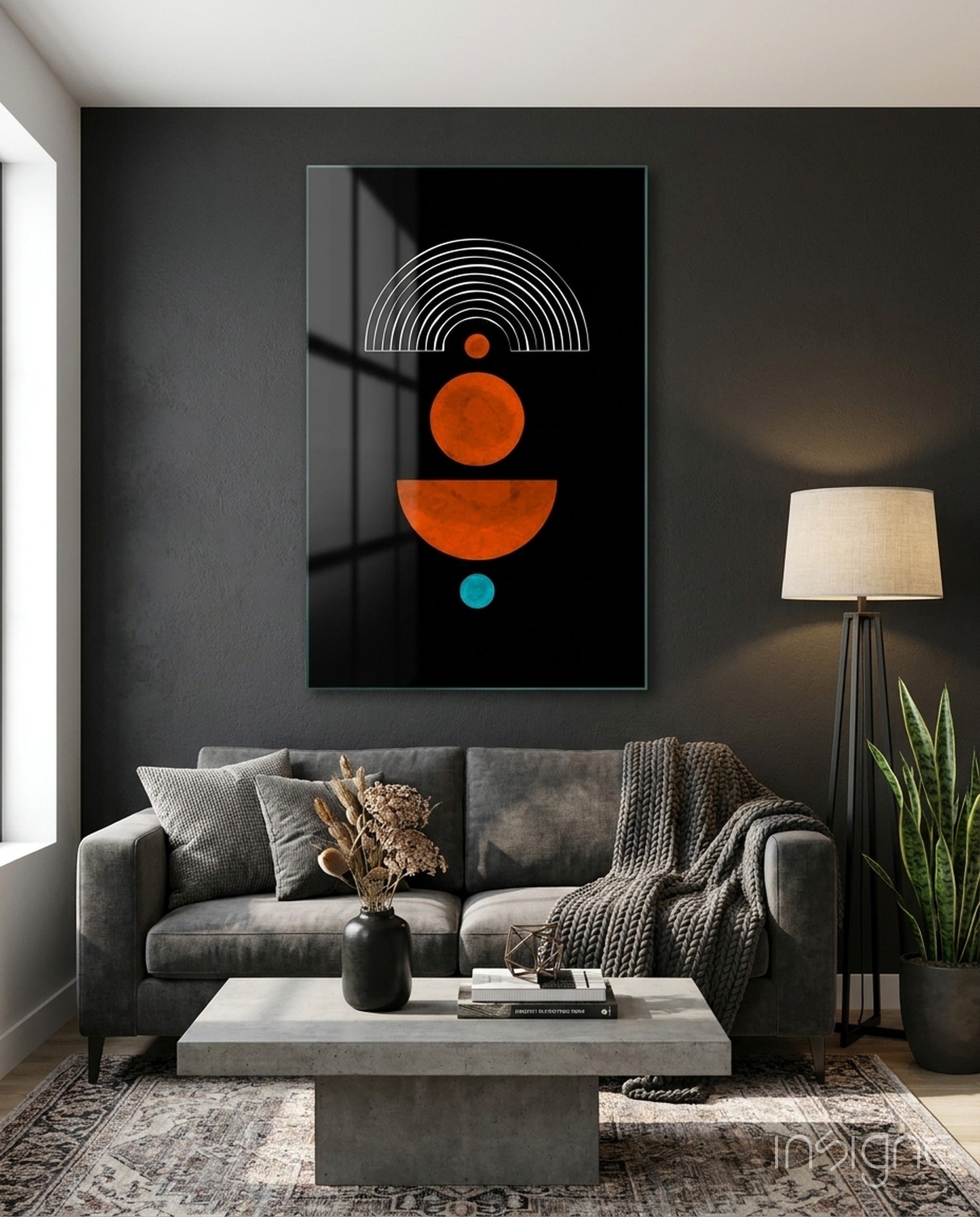 Orange Sun and Half Moon Arch Glass Wall Art