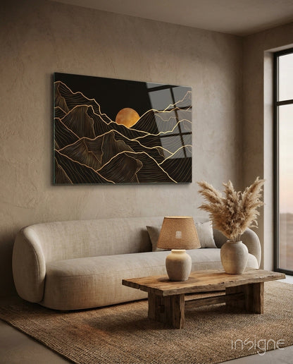 Moon and Mountains Glass Wall Art