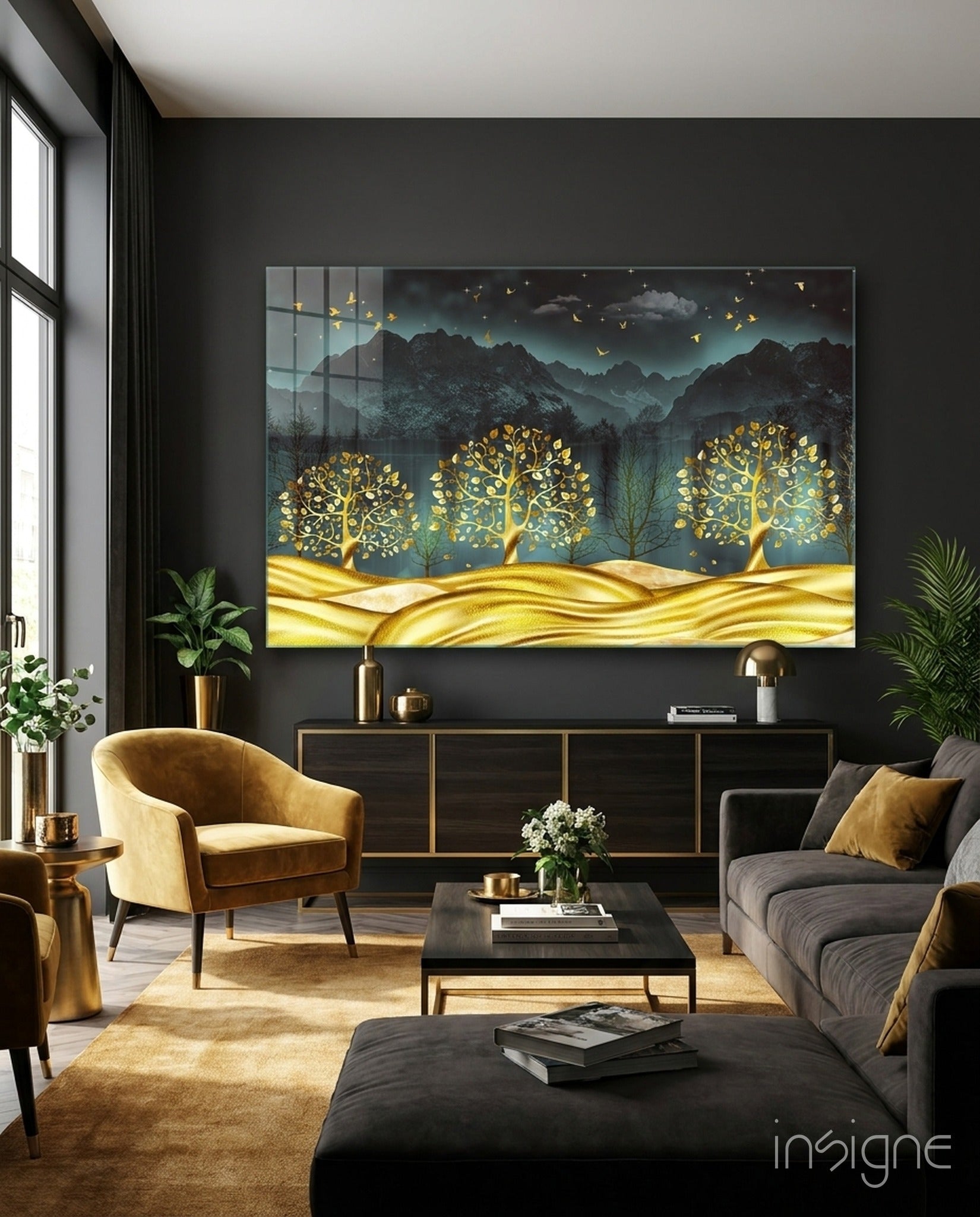 Golden Forest Glass Wall Art