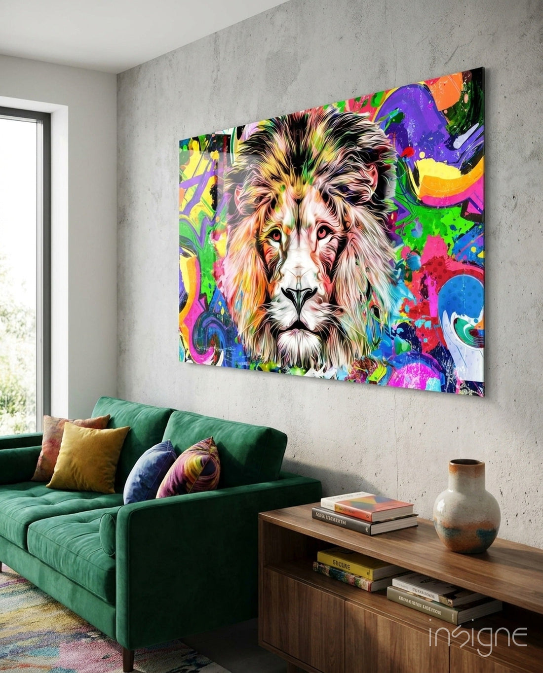 Lion in Colors Glass Wall Art