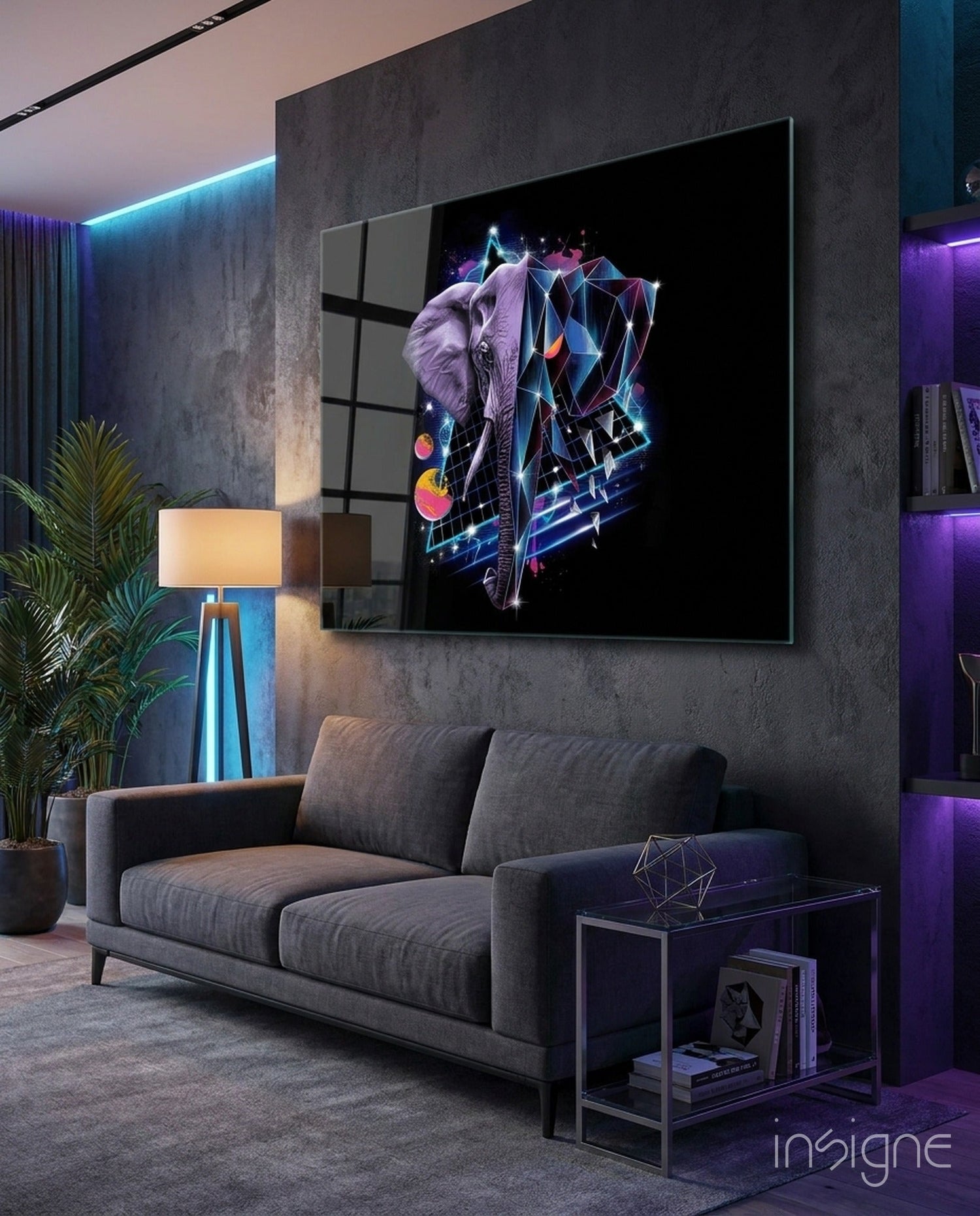Diamond Elephant Glass Wall Art