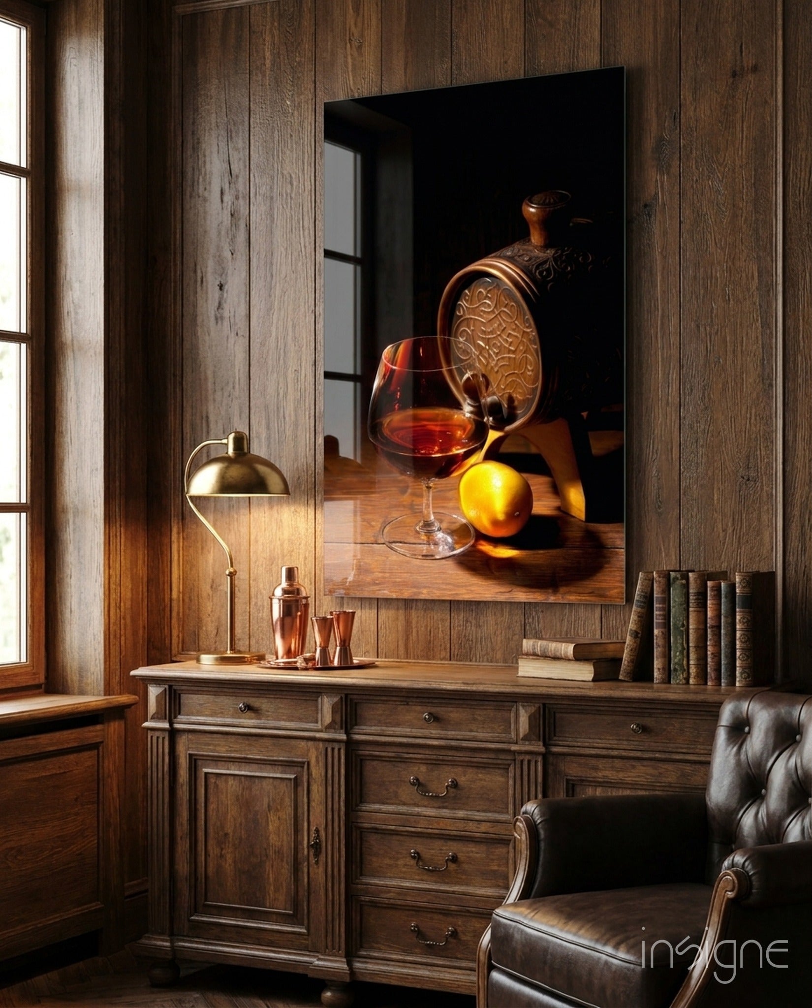 Brandy Snifter With Oak Barrel and Lemon Glass Wall Art