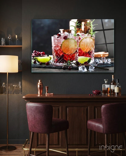 Cranberry Lime Rosemary Cocktails Glass Wall Art