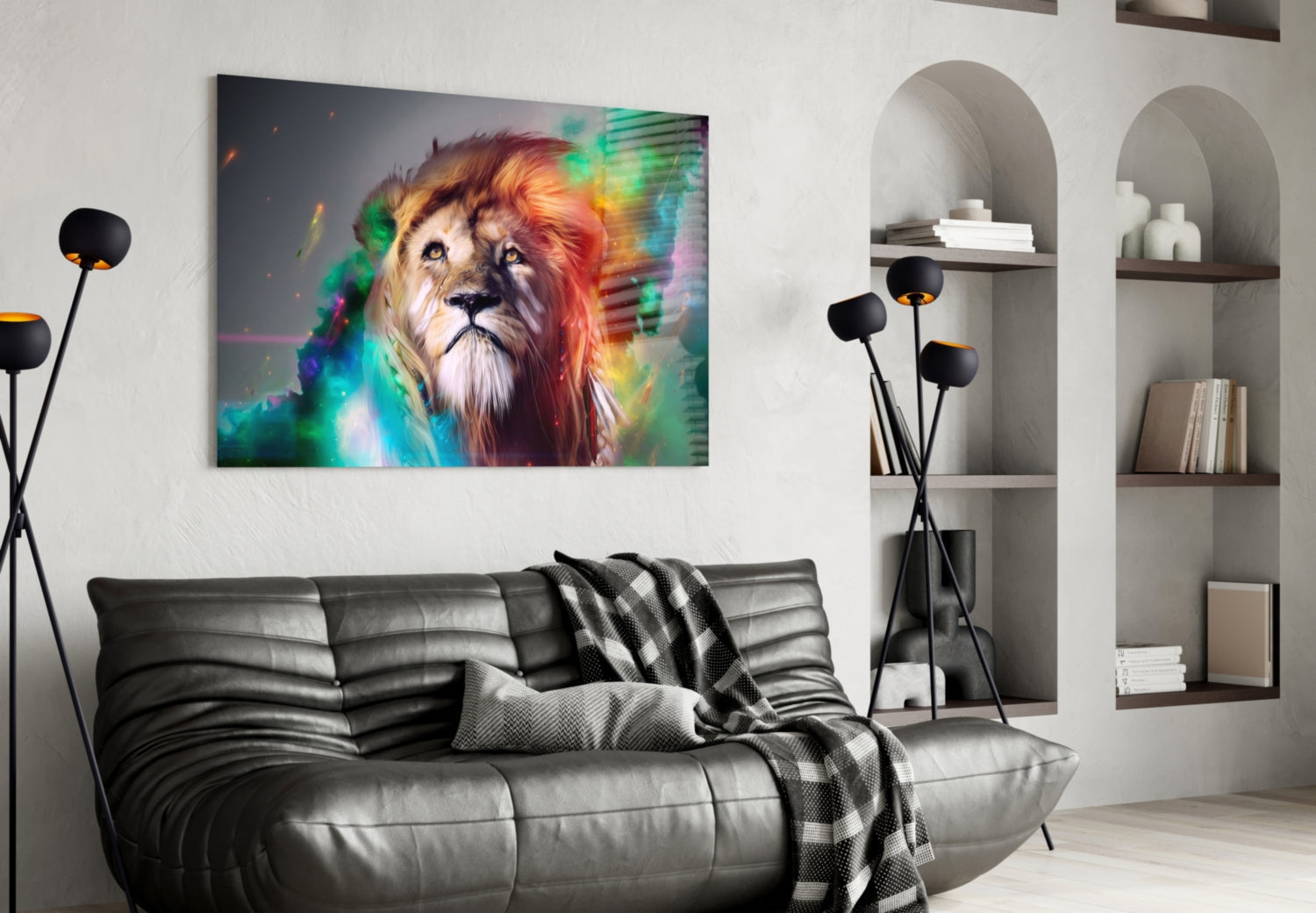 Vibrant Rainbow Lion Glass Wall Art