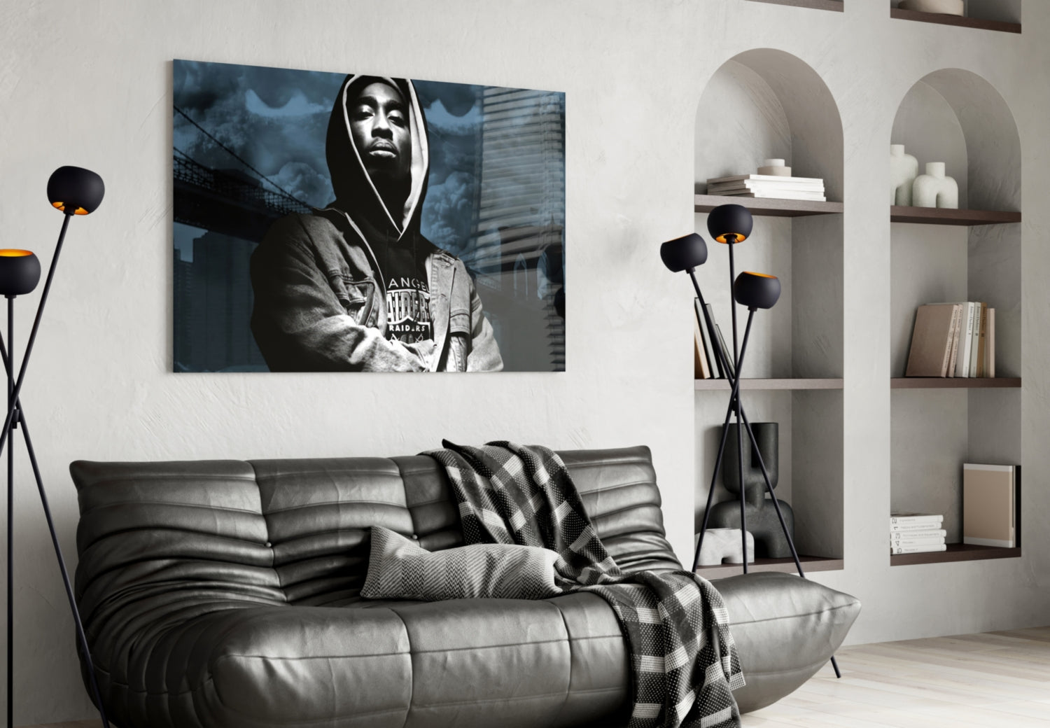 Hooded Rapper By Bridge Blue Tone Glass Wall Art